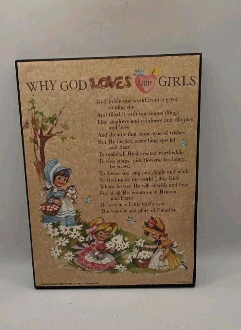 Vintage “Why God Loves Little Girls” Wall Plaque – Retro Girls Room Decor